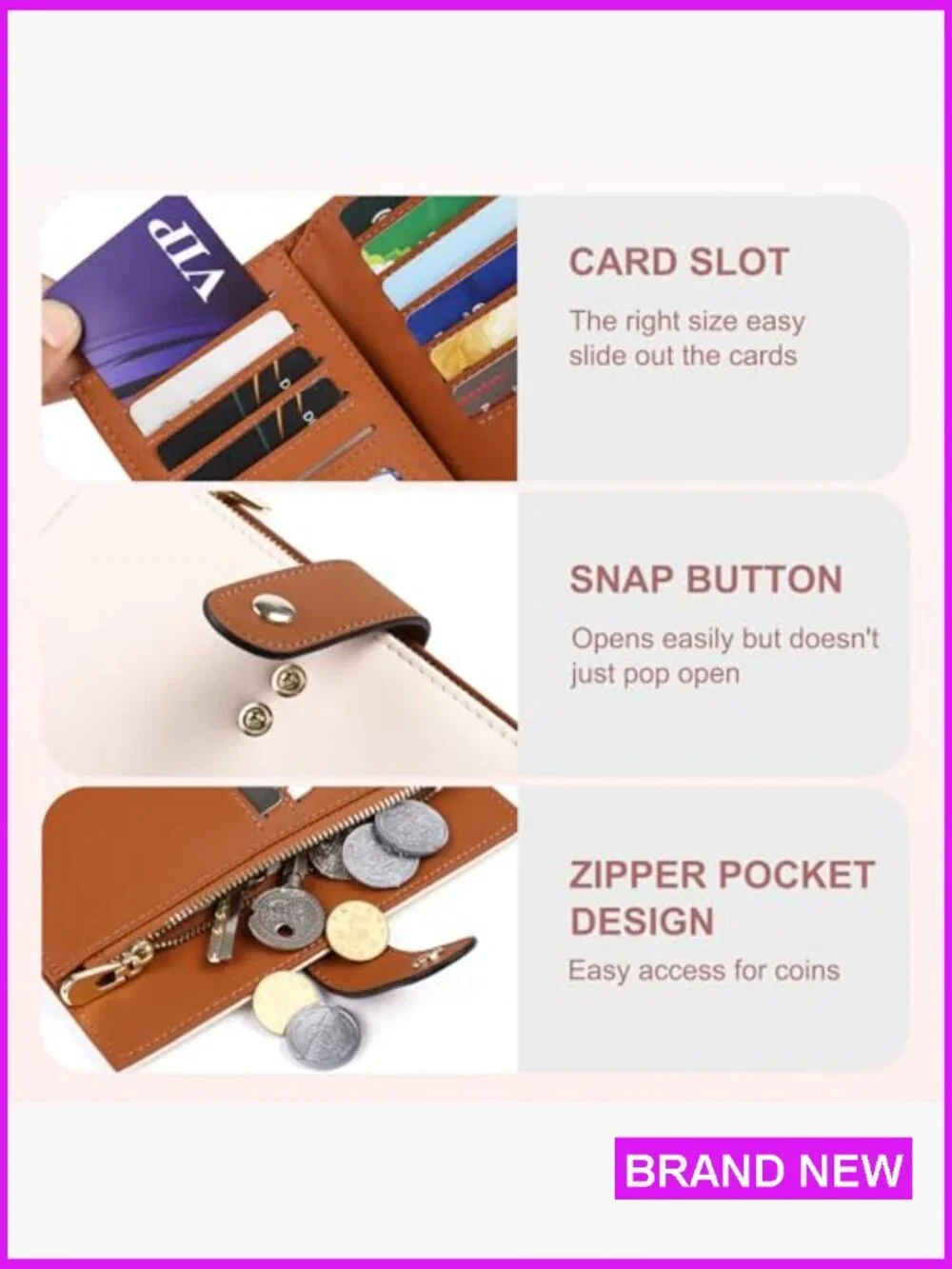 RFID Blocking Leather Trifold Clutch Wallet Credit Card Holder Travel Purse - Picture 3 of 6